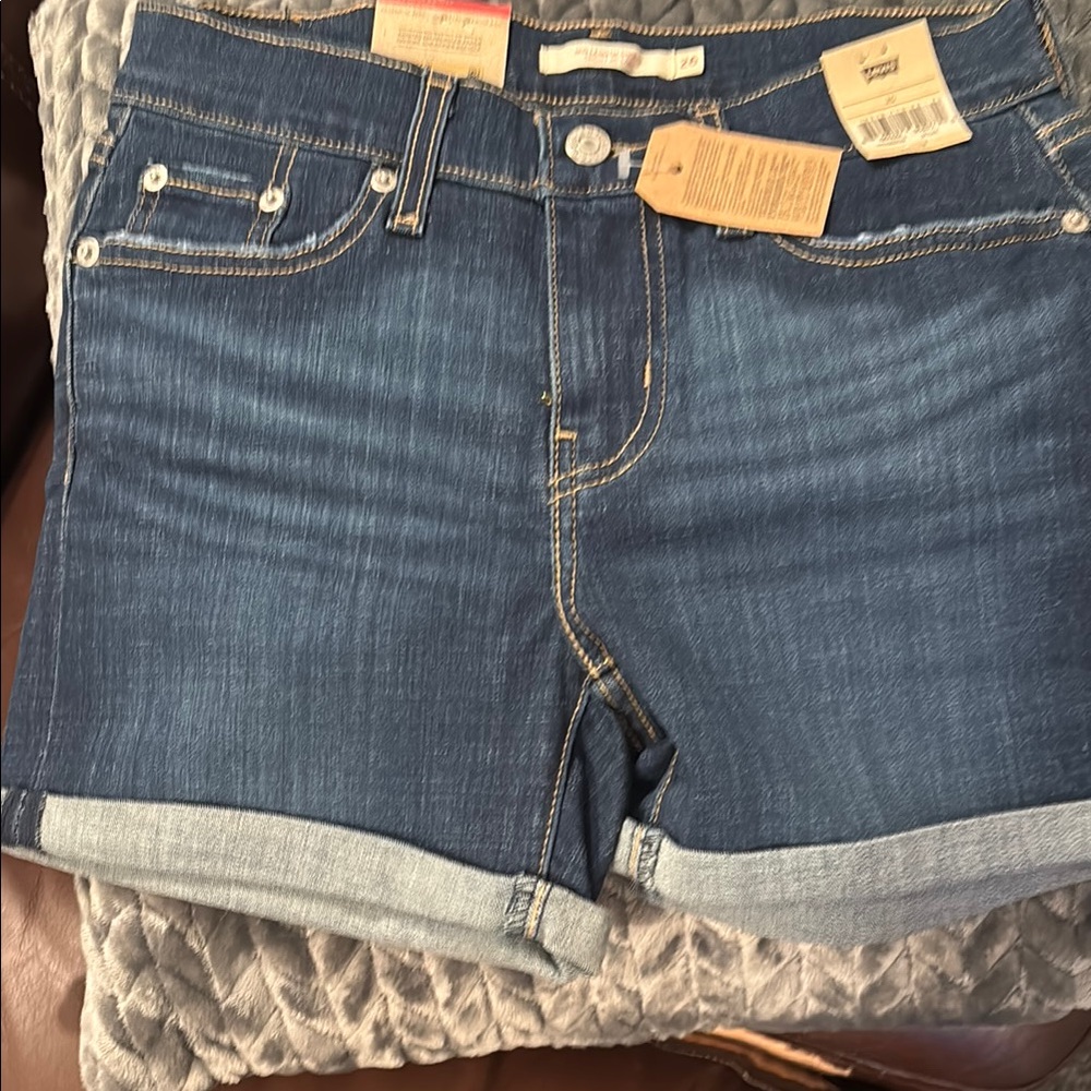 Levi's Blue Jean Shorts with Rolled Hem and Faded Details